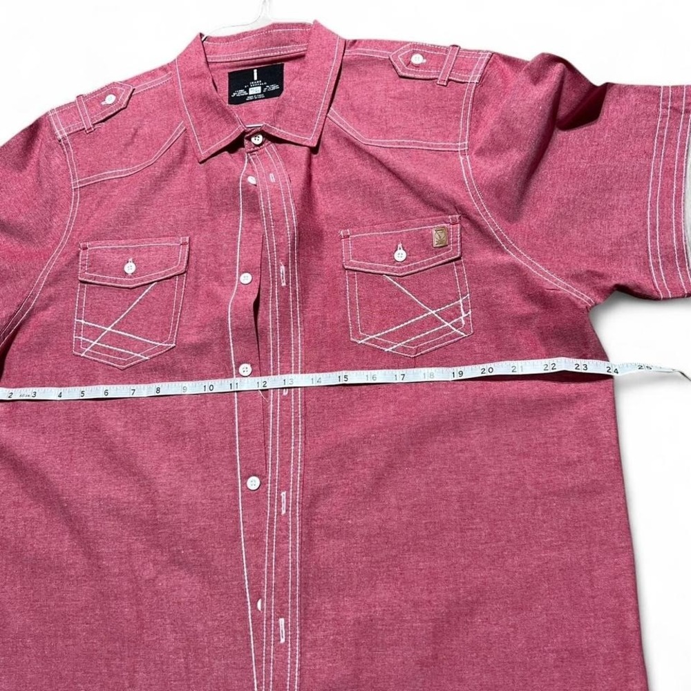 Red button up shirt with white stitching - Picture 2 of 5